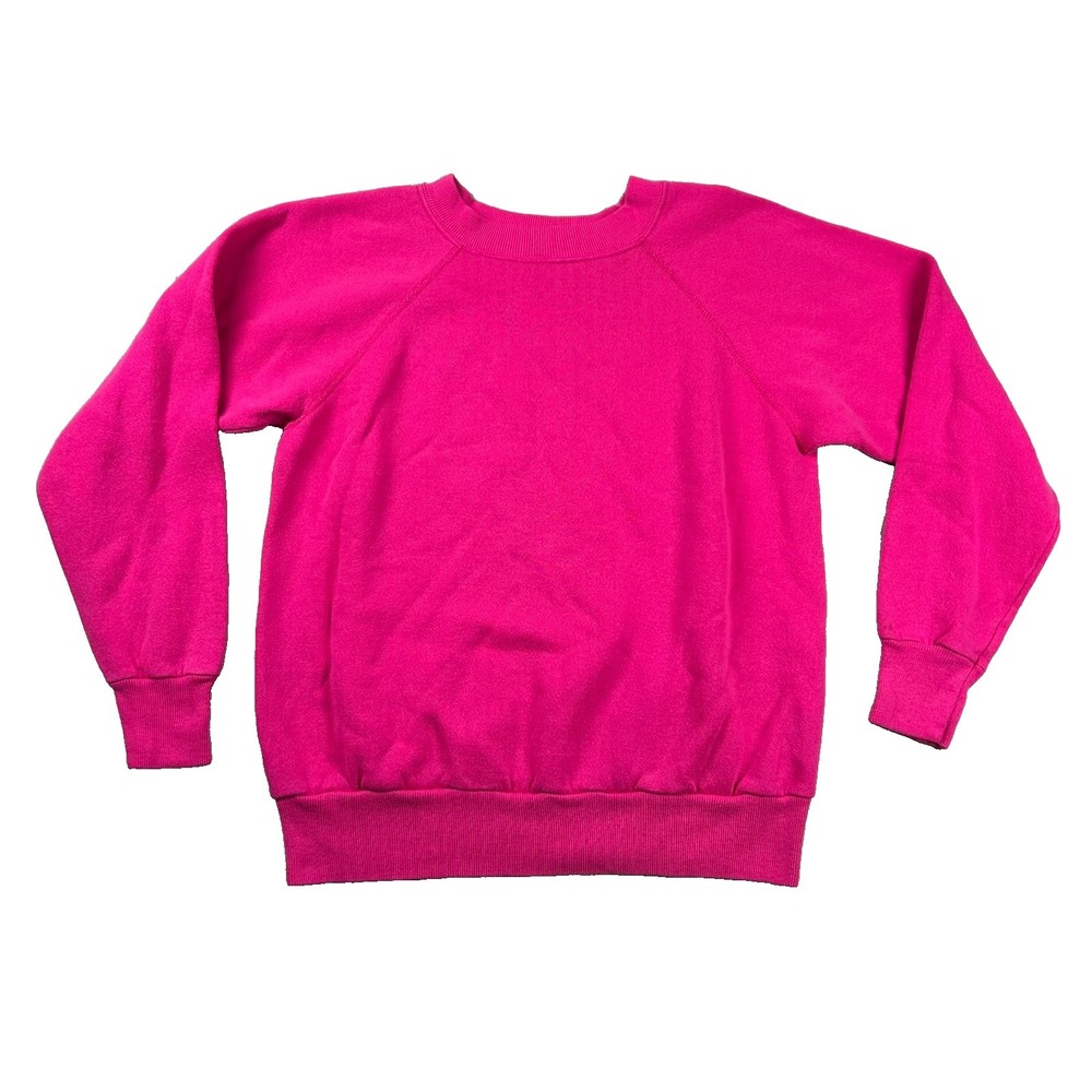 Vintage Pannill Sweatshirt Womens M Neon Pink Blank Solid Barbie 80s 90s Preppy